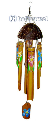 Bamboo Windchime, Painted Bamboo With Coconut