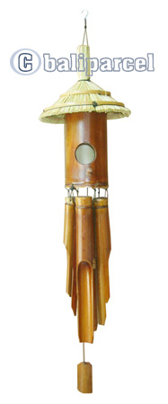 Bamboo Windchime, Natural Bamboo With Grass Bird House.