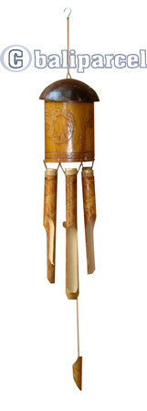 Bamboo Windchime, Burned Bamboo With Coconut Bird House. 