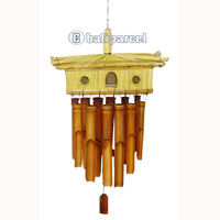 Polished Bamboo Windchime, With Grass Bird House