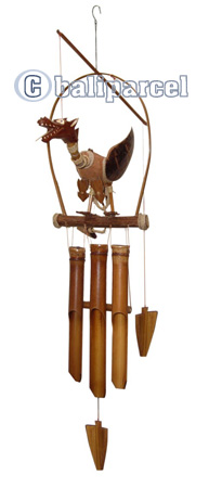 Polished Bamboo Windchime, With Bird