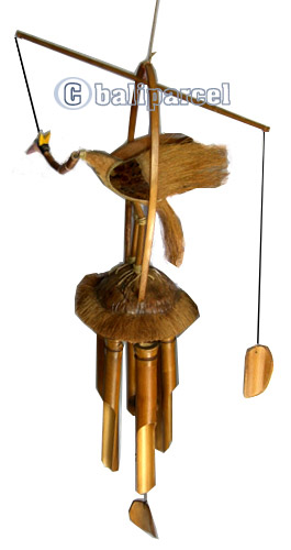 Polished Bamboo Windchime, With Bird
