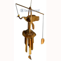 Polished Bamboo Windchime, With Bird