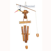 Polished Bamboo Windchime, With Bird