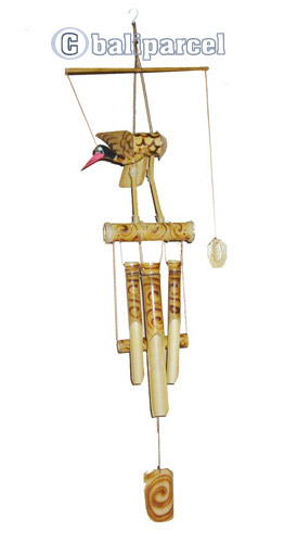 Polished Bamboo Windchime, With Bird