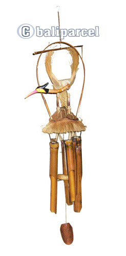 Polished Bamboo Windchime, With Bird