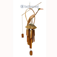 Polished Bamboo Windchime, With Bird