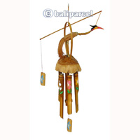 Painted Bamboo Windchime, With Bird