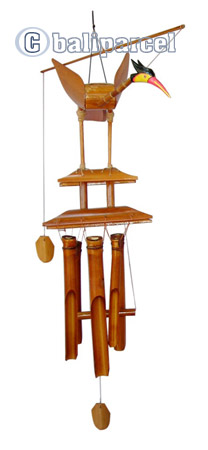 Polished Bamboo Windchime, With Bird