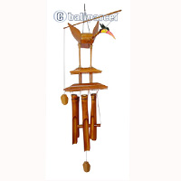 Polished Bamboo Windchime, With Bird