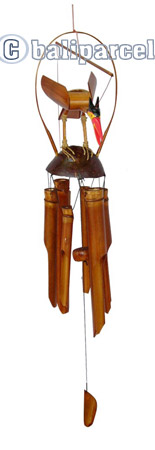 Polished Bamboo Windchime, With Bird