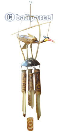 Burned Bamboo Windchime, With Bird
