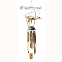 Burned Bamboo Windchime, With Bird
