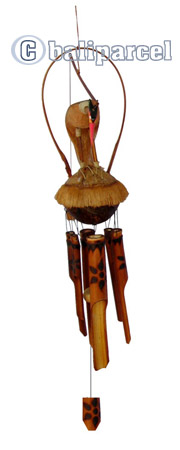 Painted Bamboo Windchime, With Bird
