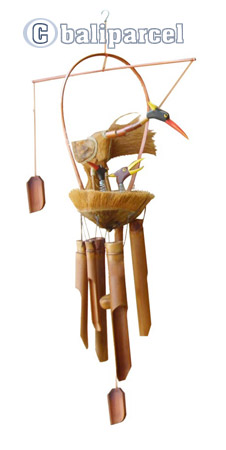 Natural Bamboo Windchime, With Bird And Babies