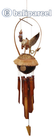 Polished Bamboo Windchime, With Bird