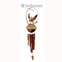 Polished Bamboo Windchime, With Bird