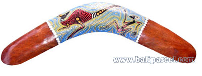 Aboriginal Dot Art Boomerang, Hand Carved From Albesia Wood