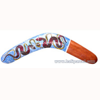 Aboriginal Dot Art Boomerang, Hand Carved From Albesia Wood