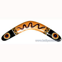 Aboriginal Dot Art Boomerang, Hand Carved From Albesia Wood