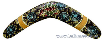 Aboriginal Dot Art Boomerang, Hand Carved From Albesia Wood