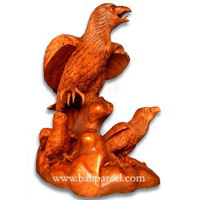 Wooden Eagle With 2 Babies, Hand Carved From Suar Wood