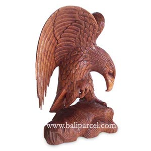 Wooden Standing Eagle, Hand Carved From Suar Wood