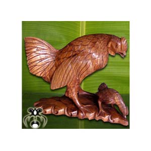 Wooden Chicken With Baby Carving, Hand Carved From Suar Wood