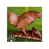 Wooden Chicken With Baby Carving, Hand Carved From Suar Wood