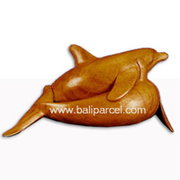 Wooden Two Dolphin Carving, Hand Carved From Suar Wood