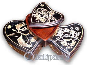 Jewellery Box Set Of 3 , This Hand Carved From Teak Wood