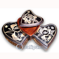 Jewellery Box Set Of 3 , This Hand Carved From Teak Wood