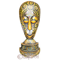 Tribal Lombok Aboriginal Dot Art Mask With Stand. This Mask Is Hand Carved From Albesia Wood. 