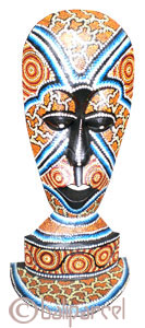 Tribal Lombok Aboriginal Dot Art Mask With Stand. This Mask Is Hand Carved From Albesia Wood. 