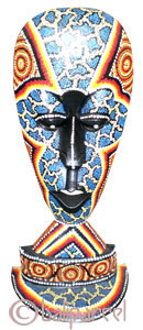 Tribal Lombok Aboriginal Dot Art Mask With Stand. This Mask Is Hand Carved From Albesia Wood. 