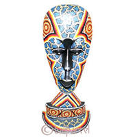 Tribal Lombok Aboriginal Dot Art Mask With Stand. This Mask Is Hand Carved From Albesia Wood. 