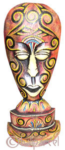 Tribal Lombok Aboriginal Dot Art Mask With Stand. This Mask Is Hand Carved From Albesia Wood. 