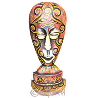 Tribal Lombok Aboriginal Dot Art Mask With Stand. This Mask Is Hand Carved From Albesia Wood. 