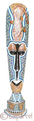 Tribal Lombok Aboriginal Dot Art Mask With Stand. This Mask Is Hand Carved From Albesia Wood. 