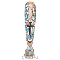 Tribal Lombok Aboriginal Dot Art Mask With Stand. This Mask Is Hand Carved From Albesia Wood. 