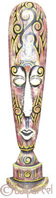 Tribal Lombok Aboriginal Dot Art Mask With Stand. This Mask Is Hand Carved From Albesia Wood. 