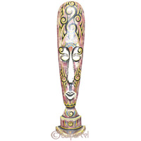 Tribal Lombok Aboriginal Dot Art Mask With Stand. This Mask Is Hand Carved From Albesia Wood. 