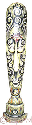 Tribal Lombok Aboriginal Dot Art Mask With Stand. This Mask Is Hand Carved From Albesia Wood. 