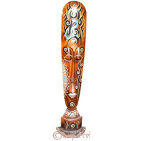 Tribal Lombok Aboriginal Dot Art Mask With Stand. This Mask Is Hand Carved From Albesia Wood. 