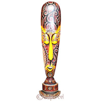 Tribal Lombok Aboriginal Dot Art Mask With Stand. This Mask Is Hand Carved From Albesia Wood. 