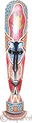 Tribal Lombok Aboriginal Dot Art Mask With Stand. This Mask Is Hand Carved From Albesia Wood. 