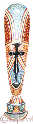 Tribal Lombok Aboriginal Dot Art Mask With Stand. This Mask Is Hand Carved From Albesia Wood. 
