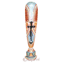 Tribal Lombok Aboriginal Dot Art Mask With Stand. This Mask Is Hand Carved From Albesia Wood. 