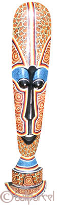 Tribal Lombok Aboriginal Dot Art Mask With Stand. This Mask Is Hand Carved From Albesia Wood. 