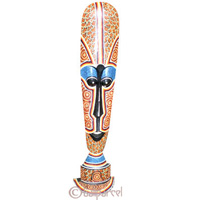 Tribal Lombok Aboriginal Dot Art Mask With Stand. This Mask Is Hand Carved From Albesia Wood. 